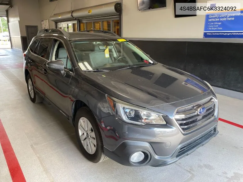 2019 Subaru Outback 2.5I Premium VIN: 4S4BSAFC6K3324092 Lot: 40454174