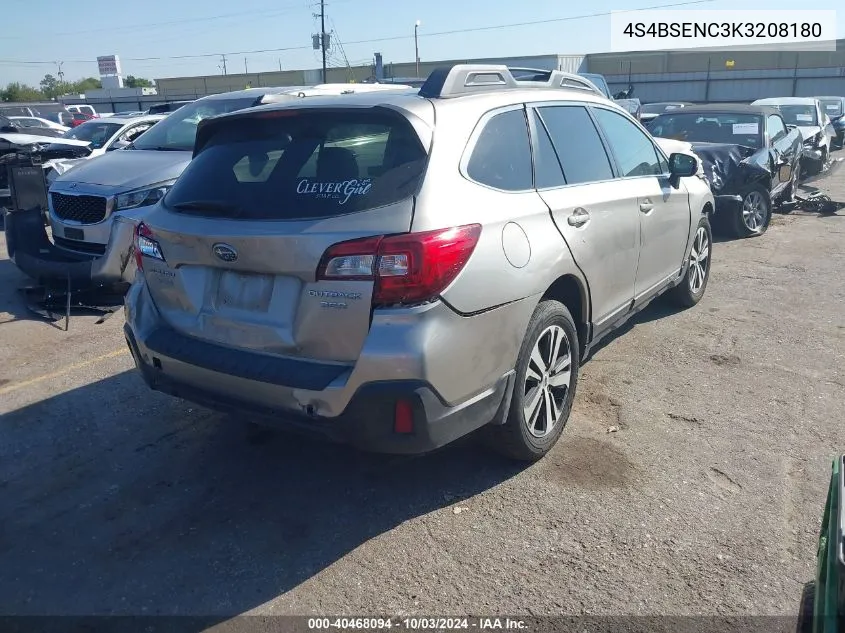 2019 Subaru Outback 3.6R Limited VIN: 4S4BSENC3K3208180 Lot: 40468094