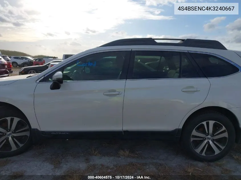 2019 Subaru Outback 3.6R Limited VIN: 4S4BSENC4K3240667 Lot: 40604575