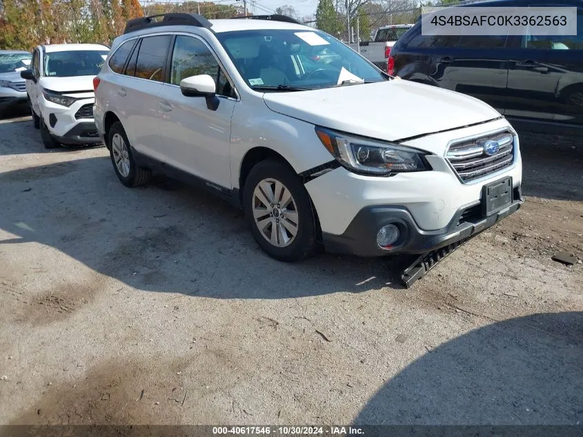 2019 Subaru Outback 2.5I Premium VIN: 4S4BSAFC0K3362563 Lot: 40617546