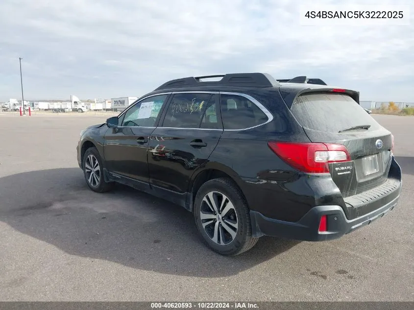 2019 Subaru Outback 2.5I Limited VIN: 4S4BSANC5K3222025 Lot: 40620593