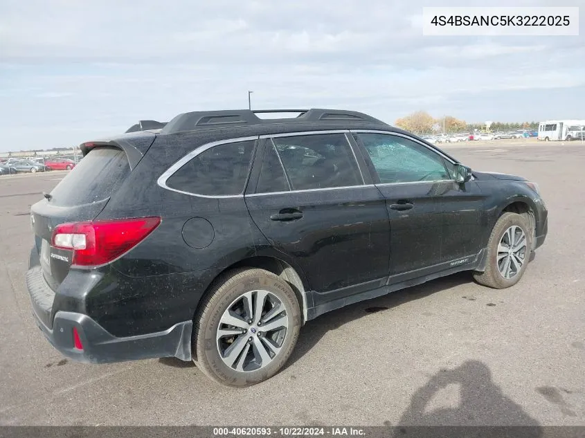 2019 Subaru Outback 2.5I Limited VIN: 4S4BSANC5K3222025 Lot: 40620593