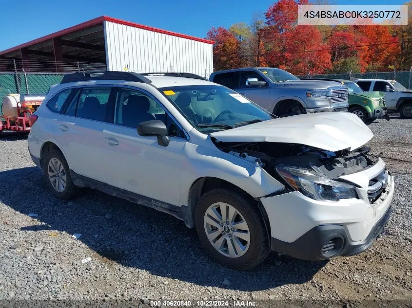 2019 Subaru Outback 2.5I VIN: 4S4BSABC0K3250772 Lot: 40620840