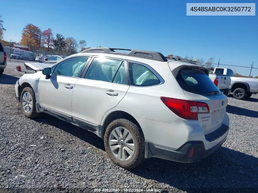 2019 Subaru Outback 2.5I VIN: 4S4BSABC0K3250772 Lot: 40620840