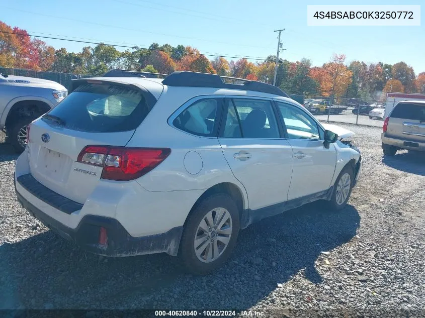 2019 Subaru Outback 2.5I VIN: 4S4BSABC0K3250772 Lot: 40620840