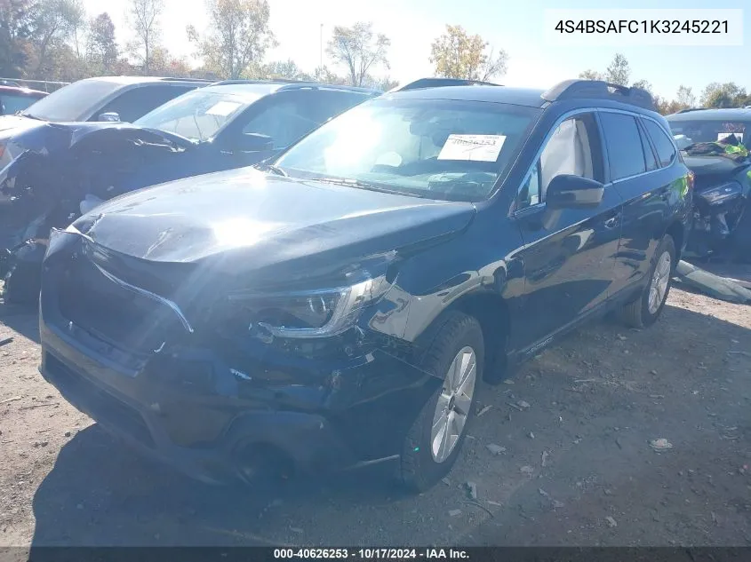 2019 Subaru Outback 2.5I Premium VIN: 4S4BSAFC1K3245221 Lot: 40626253