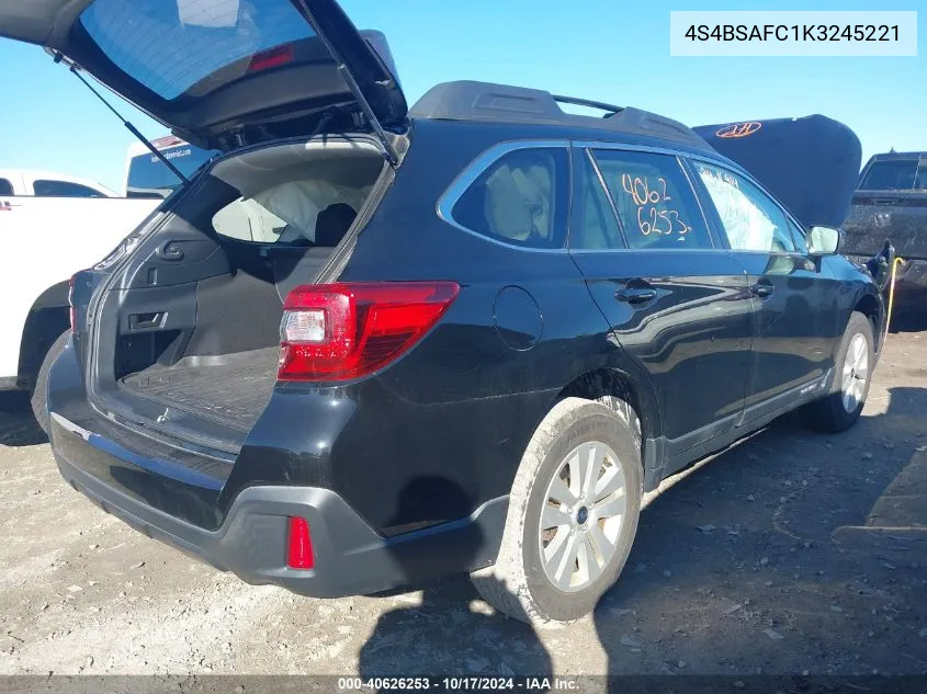 2019 Subaru Outback 2.5I Premium VIN: 4S4BSAFC1K3245221 Lot: 40626253