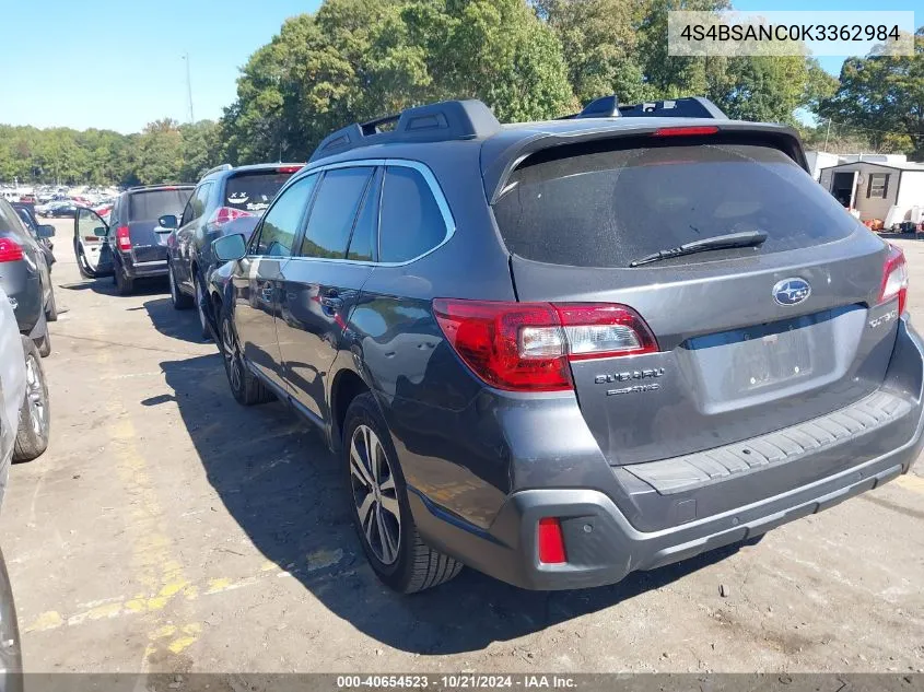 4S4BSANC0K3362984 2019 Subaru Outback 2.5I Limited