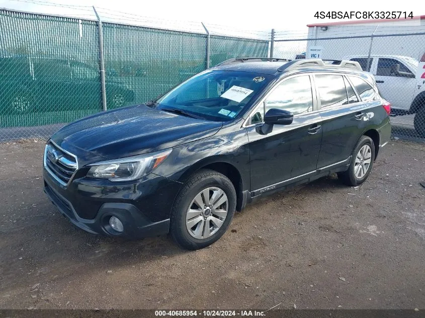 2019 Subaru Outback 2.5I Premium VIN: 4S4BSAFC8K3325714 Lot: 40685954