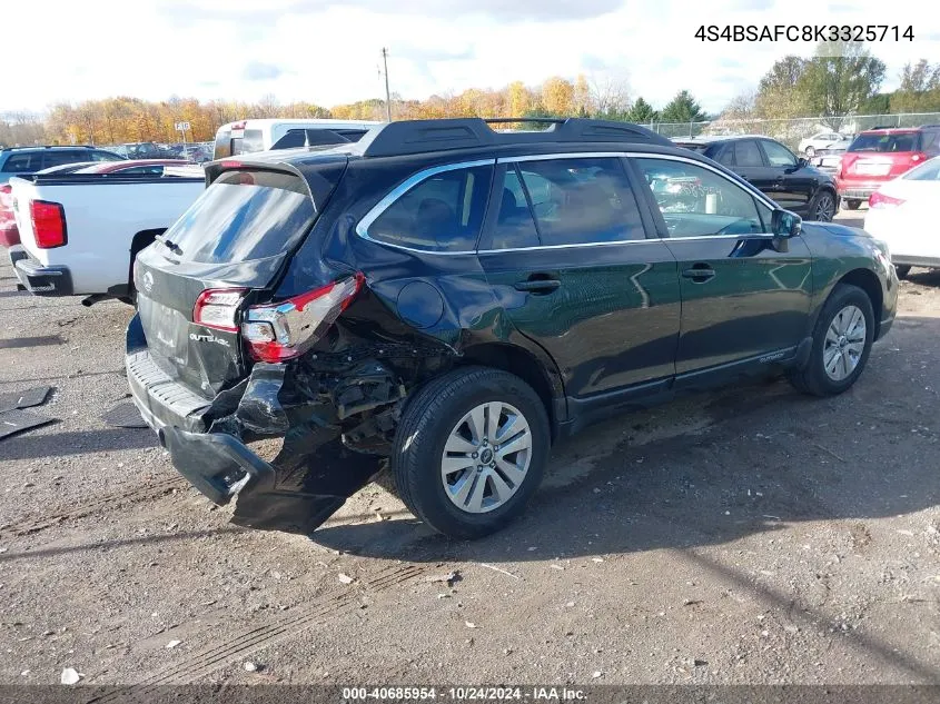 2019 Subaru Outback 2.5I Premium VIN: 4S4BSAFC8K3325714 Lot: 40685954