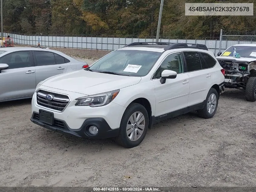 2019 Subaru Outback 2.5I Premium VIN: 4S4BSAHC2K3297678 Lot: 40742515