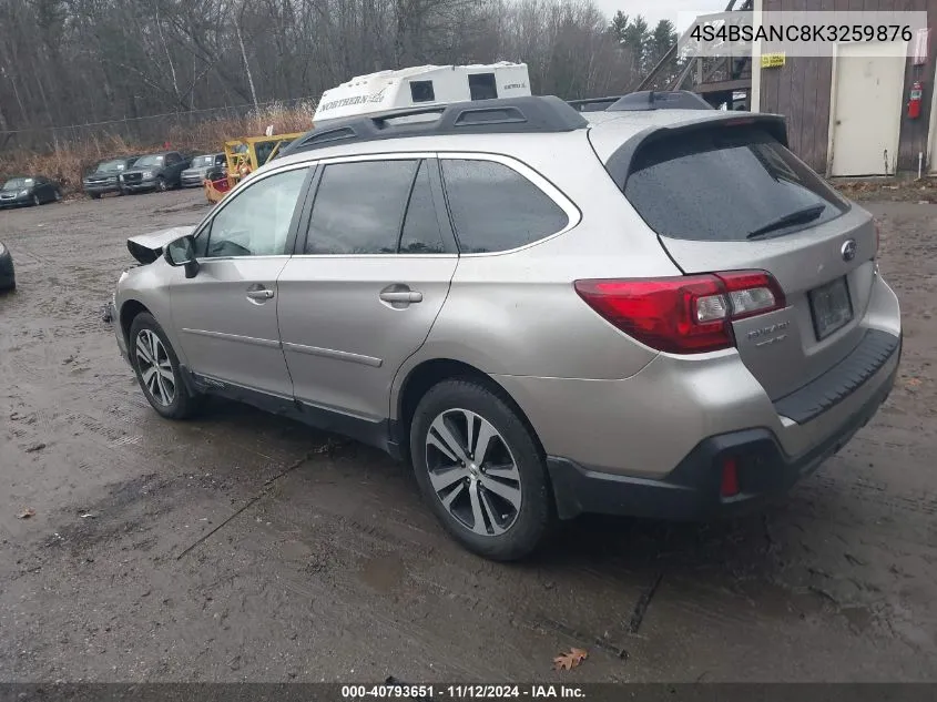 2019 Subaru Outback 2.5I Limited VIN: 4S4BSANC8K3259876 Lot: 40793651