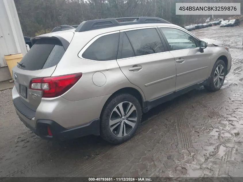 2019 Subaru Outback 2.5I Limited VIN: 4S4BSANC8K3259876 Lot: 40793651