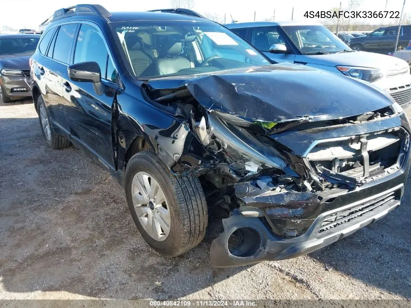 2019 Subaru Outback 2.5I Premium VIN: 4S4BSAFC3K3366722 Lot: 40842109