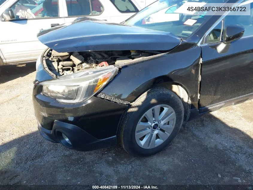 2019 Subaru Outback 2.5I Premium VIN: 4S4BSAFC3K3366722 Lot: 40842109