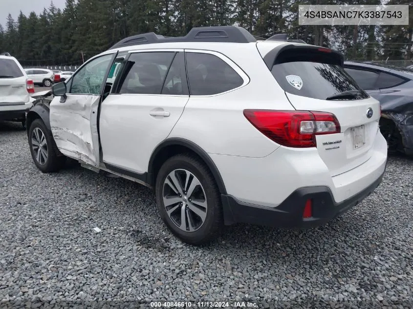 2019 Subaru Outback 2.5I Limited VIN: 4S4BSANC7K3387543 Lot: 40846610