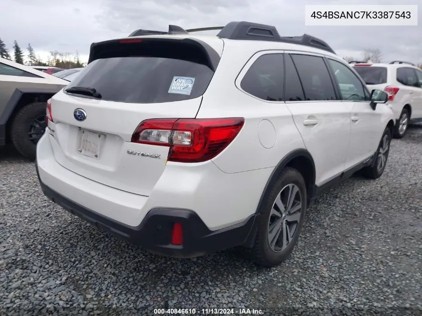 2019 Subaru Outback 2.5I Limited VIN: 4S4BSANC7K3387543 Lot: 40846610