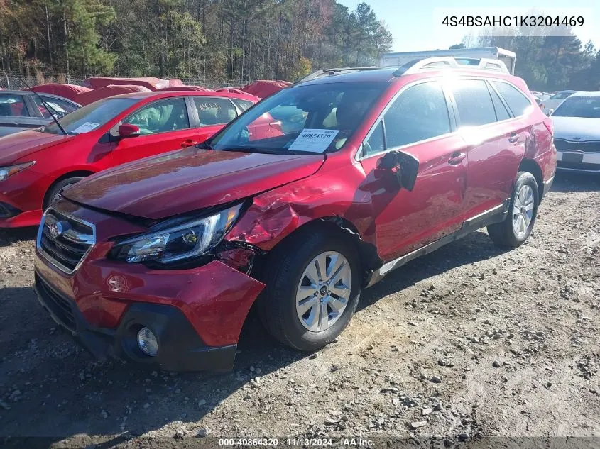 2019 Subaru Outback 2.5I Premium VIN: 4S4BSAHC1K3204469 Lot: 40854320