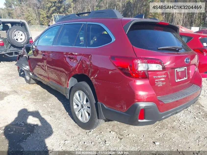 2019 Subaru Outback 2.5I Premium VIN: 4S4BSAHC1K3204469 Lot: 40854320