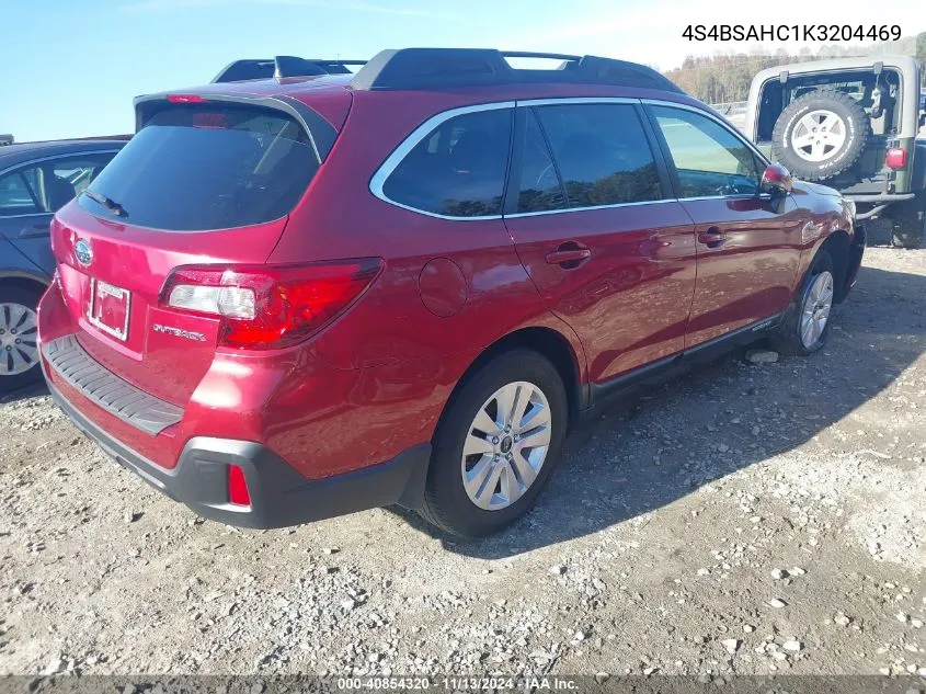 2019 Subaru Outback 2.5I Premium VIN: 4S4BSAHC1K3204469 Lot: 40854320