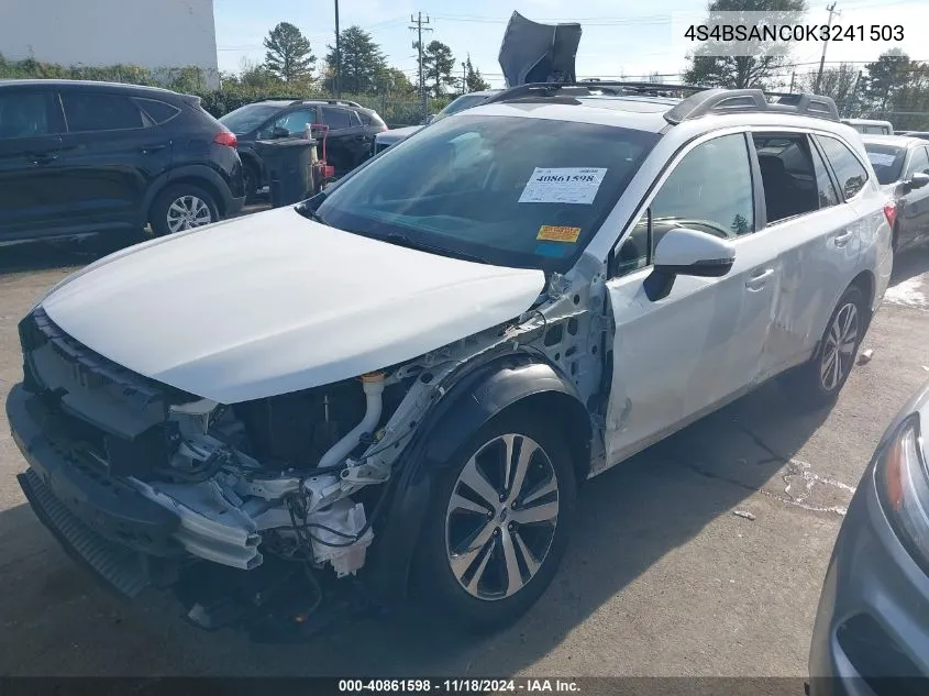 2019 Subaru Outback 2.5I Limited VIN: 4S4BSANC0K3241503 Lot: 40861598