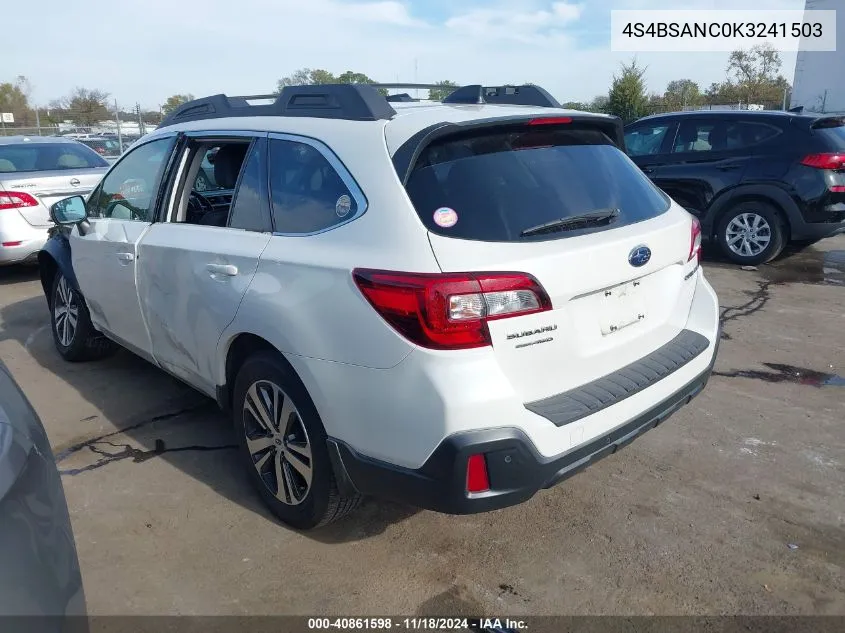 2019 Subaru Outback 2.5I Limited VIN: 4S4BSANC0K3241503 Lot: 40861598