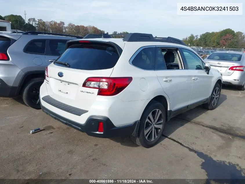 2019 Subaru Outback 2.5I Limited VIN: 4S4BSANC0K3241503 Lot: 40861598