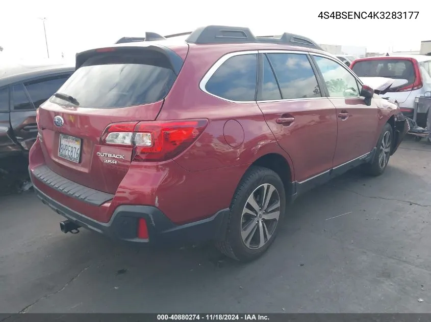 2019 Subaru Outback 3.6R Limited VIN: 4S4BSENC4K3283177 Lot: 40880274