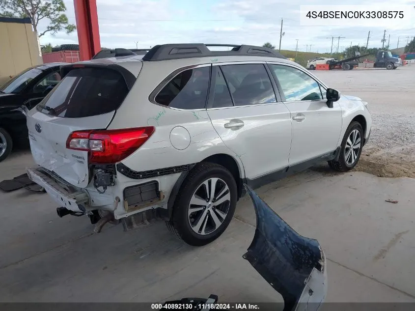 2019 Subaru Outback 3.6R Limited VIN: 4S4BSENC0K3308575 Lot: 40892130