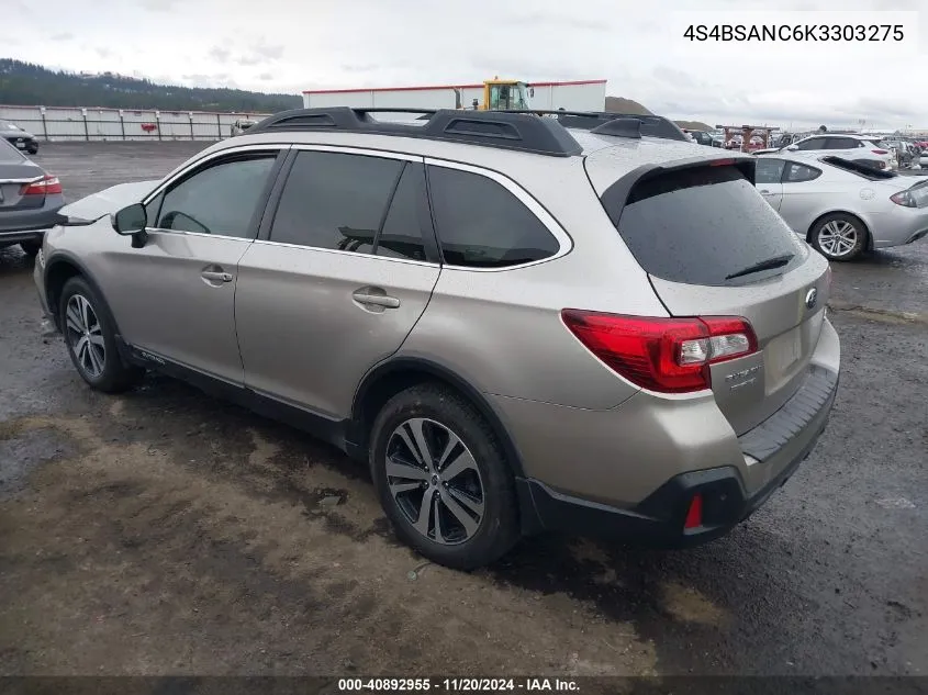 2019 Subaru Outback 2.5I Limited VIN: 4S4BSANC6K3303275 Lot: 40892955