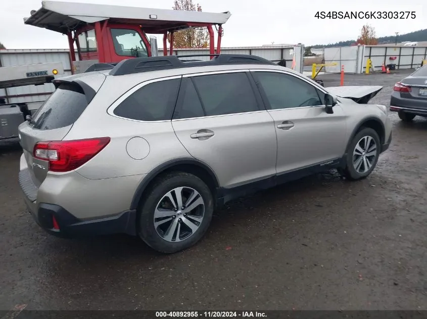 2019 Subaru Outback 2.5I Limited VIN: 4S4BSANC6K3303275 Lot: 40892955