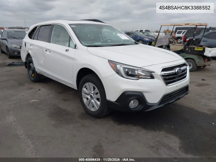 2019 Subaru Outback 2.5I Premium VIN: 4S4BSAHC8K3388552 Lot: 40896438