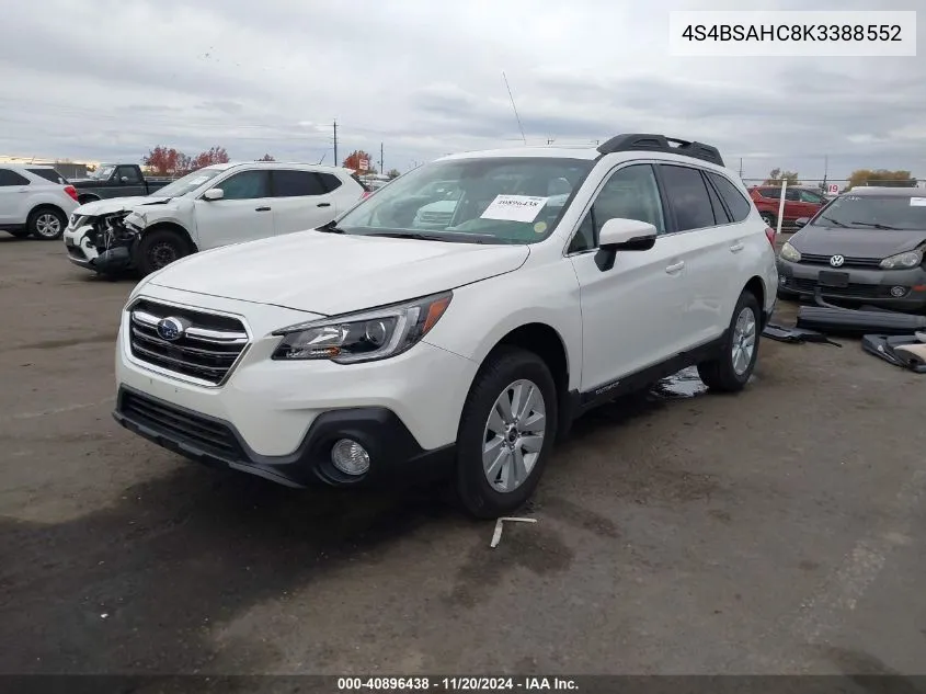 2019 Subaru Outback 2.5I Premium VIN: 4S4BSAHC8K3388552 Lot: 40896438