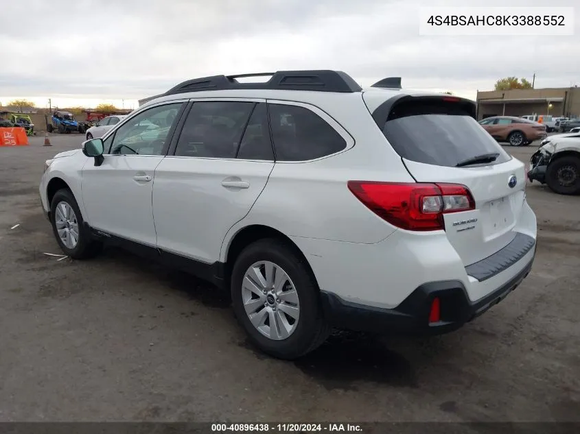 2019 Subaru Outback 2.5I Premium VIN: 4S4BSAHC8K3388552 Lot: 40896438