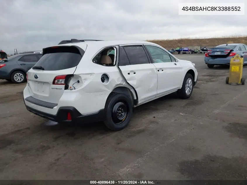 2019 Subaru Outback 2.5I Premium VIN: 4S4BSAHC8K3388552 Lot: 40896438