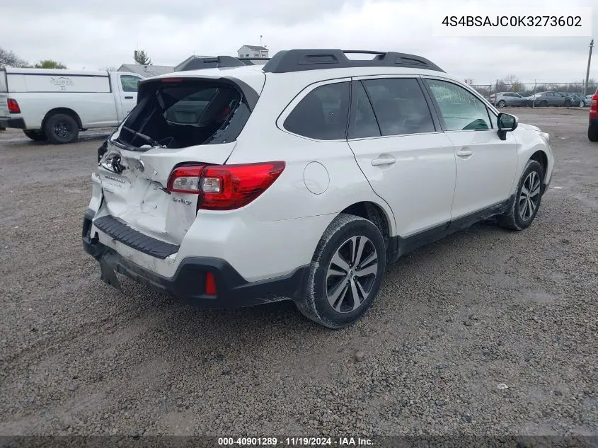 2019 Subaru Outback 2.5I Limited VIN: 4S4BSAJC0K3273602 Lot: 40901289