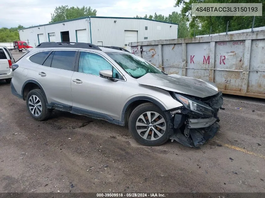 2020 Subaru Outback Premium VIN: 4S4BTACC3L3150193 Lot: 39509518