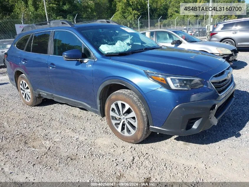 2020 Subaru Outback Premium VIN: 4S4BTAEC4L3160700 Lot: 40258047