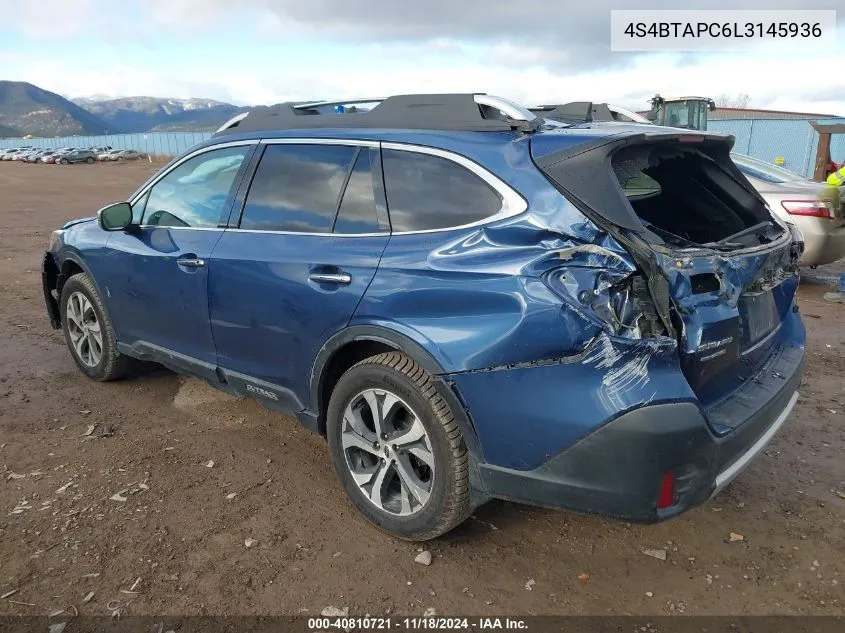 2020 Subaru Outback Touring VIN: 4S4BTAPC6L3145936 Lot: 40810721