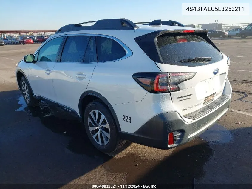 2020 Subaru Outback Premium VIN: 4S4BTAEC5L3253211 Lot: 40832321