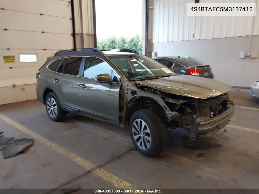 2021 Subaru Outback Premium VIN: 4S4BTAFC5M3137412 Lot: 40357809