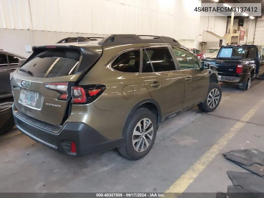 2021 Subaru Outback Premium VIN: 4S4BTAFC5M3137412 Lot: 40357809