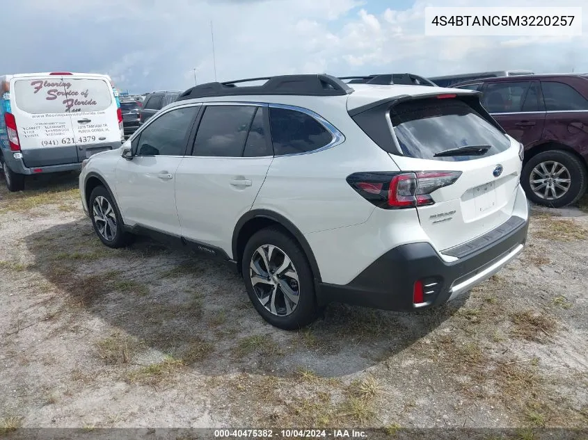 2021 Subaru Outback Limited VIN: 4S4BTANC5M3220257 Lot: 40475382