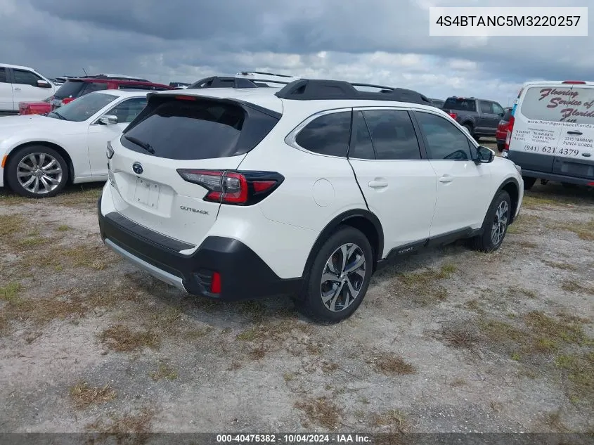 2021 Subaru Outback Limited VIN: 4S4BTANC5M3220257 Lot: 40475382