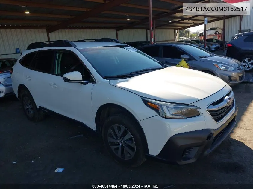 2021 Subaru Outback Premium VIN: 4S4BTACC0M3152517 Lot: 40514464