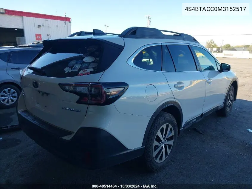 2021 Subaru Outback Premium VIN: 4S4BTACC0M3152517 Lot: 40514464