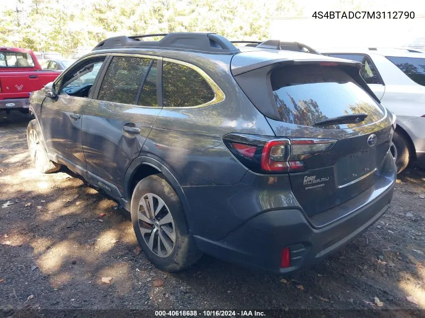 2021 Subaru Outback Premium VIN: 4S4BTADC7M3112790 Lot: 40618638