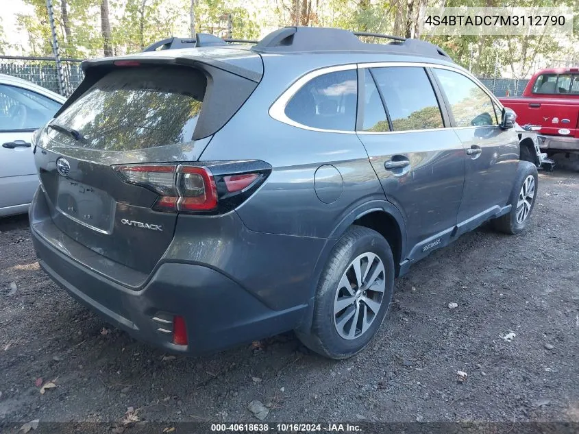 2021 Subaru Outback Premium VIN: 4S4BTADC7M3112790 Lot: 40618638