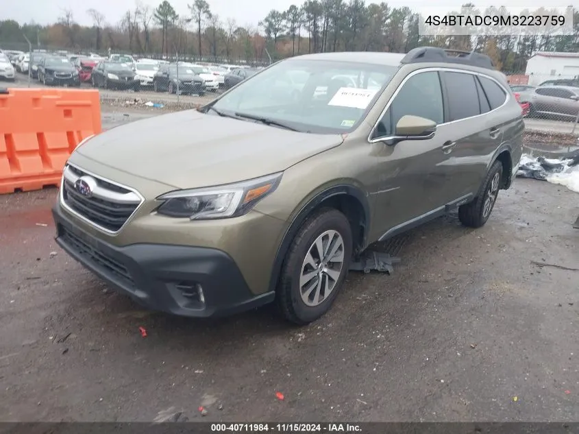 2021 Subaru Outback Premium VIN: 4S4BTADC9M3223759 Lot: 40711984