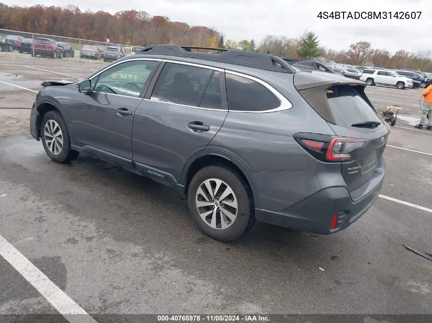 2021 Subaru Outback Premium VIN: 4S4BTADC8M3142607 Lot: 40765978